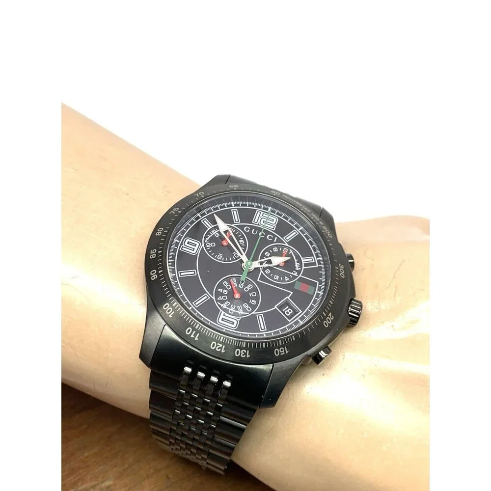 Gucci Men's Watch YA126217 G-Timeless Swiss Quartz Chronograph Black Steel 46mm